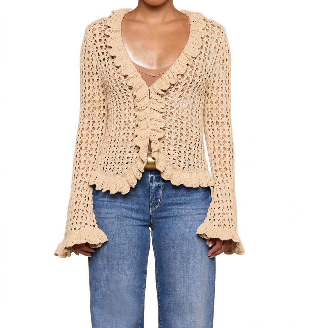 NEW L'AGENCE solaris crocheted cardigan in tan